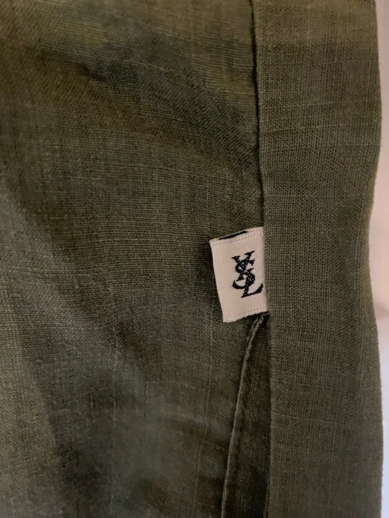 Yves Saint Laurent Olive Green Short-Sleeve Embroidered Shirt with Navy Detail - Picture 5 of 7